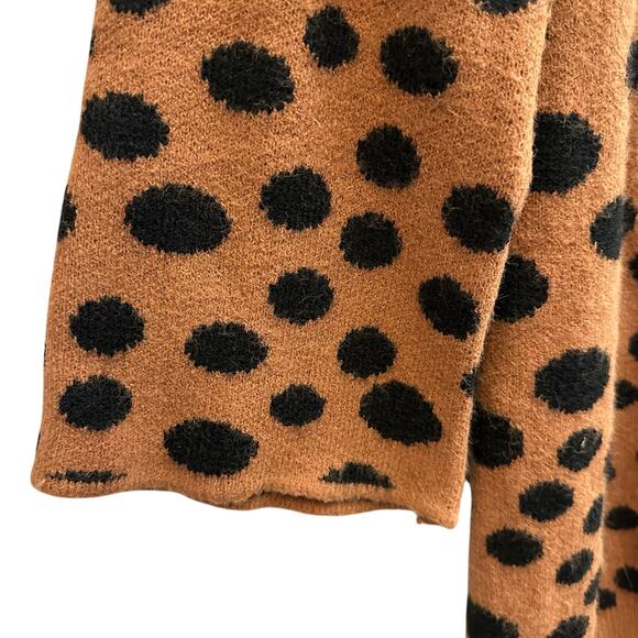 Lulu's Brown Beige Black Polka Dot Bell Sleeve Sweater Dress Size Small Midi - Picture 4 of 8